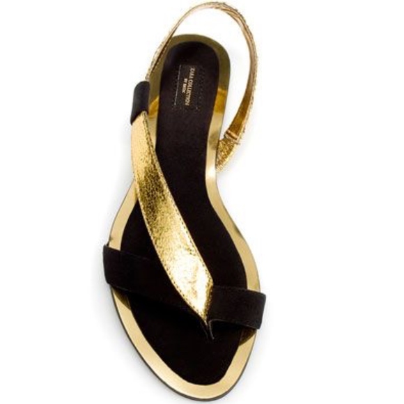 black and gold flat sandals